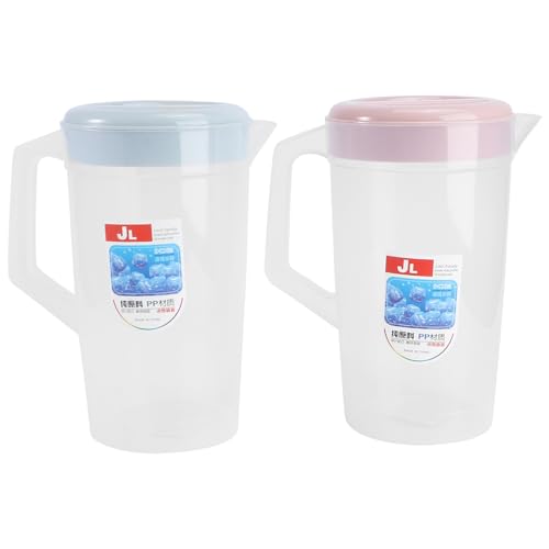 HEMOTON 2 x große Kapazität Teekanne Getränkebehälter Hitzebeständiger Wasserkrug Kaltwasserkessel Haushalt Kunststoff Safttopf Wasserflasche (2000 ml rosa + blau) für Zuhause Küche von HEMOTON