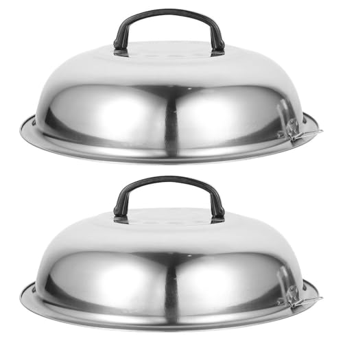 HEMOTON 2 Stücke Topfdeckel Edelstahl Speiseglocke Tellerglocke 28,5 cm Teppanyaki Dampfgarer Deckel Abdeckung Steak Abdeckhaube Schmelzkuppel Käse Haube Dome für Cheesburger Glocke von HEMOTON