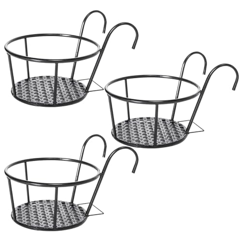 HEMOTON 3 Stück Blumentopf Kleiderbügel Körbe Topflappen Balkon Pflanzgefäße Geländer Eisen Kunst Pflanzgefäße Hängen Pflanzgefäß Blumentopfhalter Balkon von HEMOTON