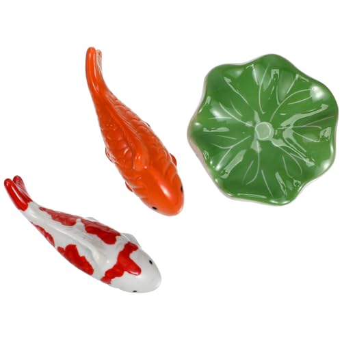 HEMOTON 3 Stück Teiliges Schwimmende Keramikfische mit Lotusblatt Lebensechte Aquariumdekoration Robuste Teich Gartendeko Vielseitig Arrangierbar Farbecht und Formbeständig von HEMOTON