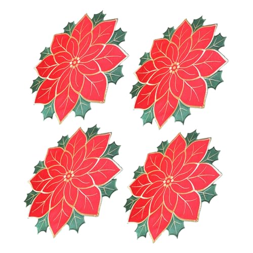 HEMOTON 4 Stücke Weihnachten Weihnachtsstern Blatt Rot Obst Isolierung Tischsets Dinning Platte Matten Für Tisch von HEMOTON