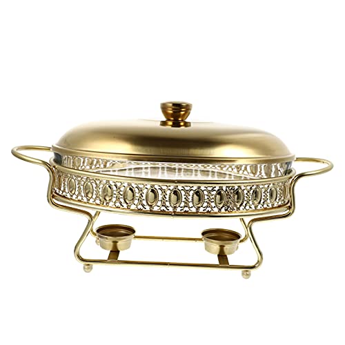 HEMOTON Buffet Wärmer Servierplatte Eisen Chafing Dish Hot Plate Speisewärmer Station Buffet Herd für Partys Urlaub Bankette Catering Events Gold 1,5 l von HEMOTON