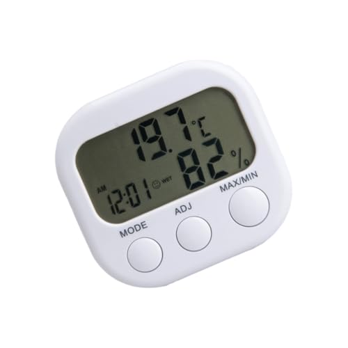 HEMOTON Digitales Hygrometer mit Thermometer und Uhr Hochpräzises Raumthermometer für Temperatur feuchtigkeitsmessung Lcd display Geeignet für Schlafzimmer Büro Babyzimmer Weiß von HEMOTON