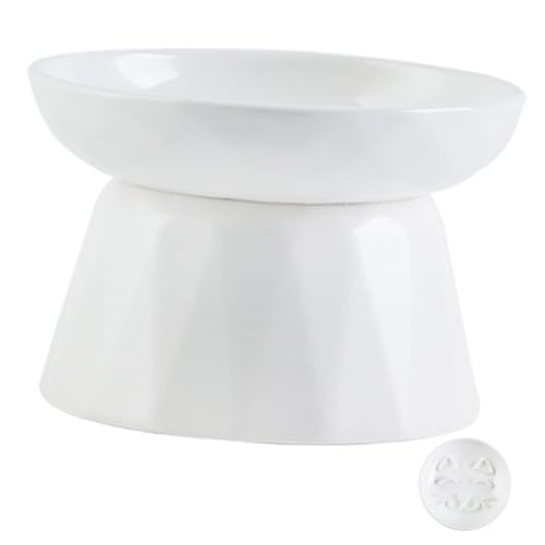 HEMOTON Erhöhter Katzennapf aus Keramik Rutschfester Futternapf für Katzen und Hunde Stabile Futter und Wasserschüssel für Gesunde Fütterung und Hygiene von HEMOTON