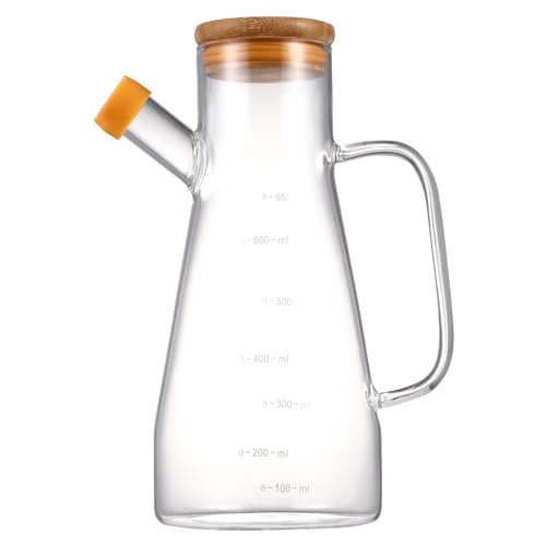 HEMOTON ölflasche OlivenölflascheKrug für Speiseöl öl Flasche Glas Gießen Sie Glasöl Essig Spender Flasche mit Griff Holzabdeckung Küche Olivenöl Auslauf Transparent 500Ml von HEMOTON