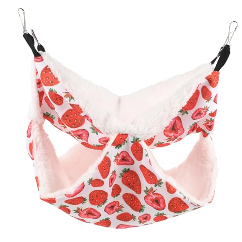 HEMOTON Hängendes Hamsterbett aus Plüsch Doppelstöckige Hängematte für Kleintiere Farbenfrohes Design mit Obst und Dinosauriermotiven für Spiel und Ganzjährig Geeignet von HEMOTON