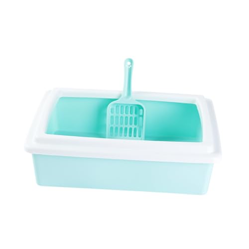 HEMOTON Halbgeschlossene Katzentoilette mit Spritzschutz Offene Katzenstreuwanne mit Schaufel für Kätzchen und Kleine Haustiere Material Leicht zu Reinigen von HEMOTON