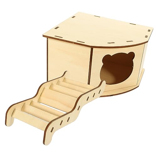 HEMOTON Hamster Holzhaus DIY Selbstmontage mit Leiter Versteckspielzeug für Kleintiere Glatte Oberfläche Pflegeleicht Fördert Kletterfähigkeit Teiliges für Hamster und Meerschweinchen von HEMOTON