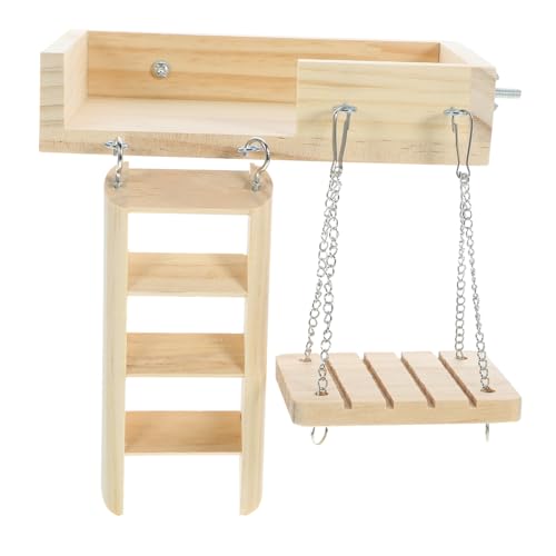 HEMOTON Hamster Set aus Holz mit Leiter und Schaukel Robustes Kletterplattform Zubehör für Kleintiere Fördert Bewegung und Spielspaß im Käfig Naturfarben Einfach zu Montieren von HEMOTON