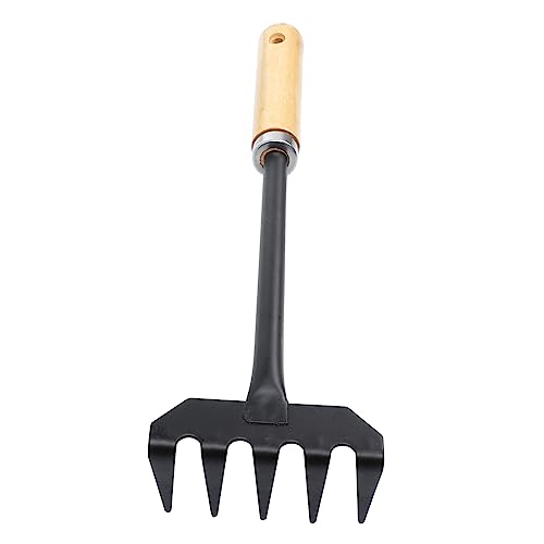 HEMOTON Handrechen Garten aus Robustem Langlebiges Mini Gartenwerkzeug zum Lockern Jäten und Laub Sammeln Ergonomisch mit Holzgriff für Effiziente Bodenbearbeitung im Garten von HEMOTON