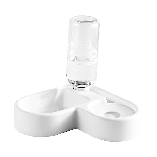 HEMOTON Herzförmiger Kunststoff Haustiernapf mit Automatischer Wasserspenderflasche rutschfest Wandmontierbar Multifunktional als Futter und Trinknapf für Katzen und Hunde Weiß von HEMOTON