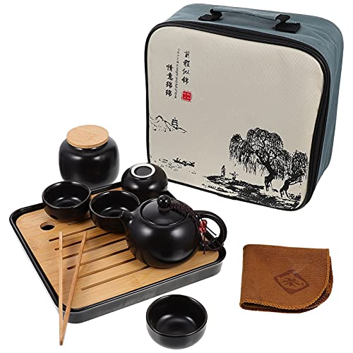 HEMOTON 1 Satz Tee Set Handgemachte Reise Tee- Set Mini Kung Fu Tee- Set Mit Tablett Tee Tablett Porzellan Teekanne Infuser Kung Fu Teegeschirr Werkzeug Reisen Klassisch Abgeben Keramik von HEMOTON