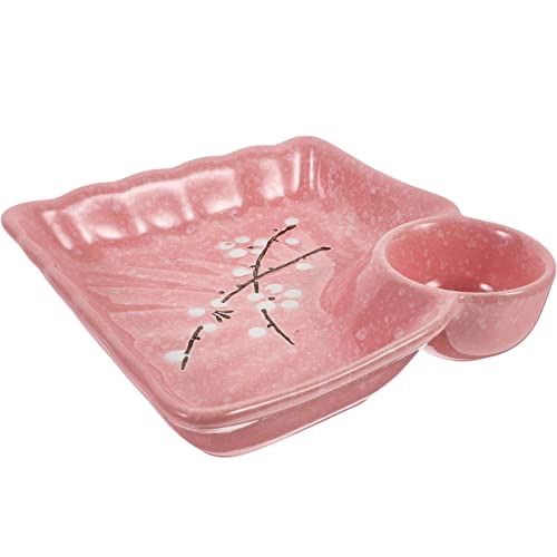 HEMOTON Japanischer Plattendip Knödelteller Mit Saucenfach Sushi-Teller Mit Dip-untertasse Unterteller Porzellan Gewürzgericht Quadratischer Sushi-Teller Tauchplatten Keramik Dessertteller von HEMOTON