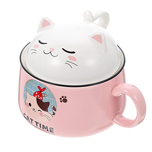 HEMOTON Keramik Schale Nudelschale Katze Ramen Schüssel mit Deckel und Griff Salatschüssel Suppenschale Müslischale Servierschüssel Lunchbox für Instant Nudel Küche Zuhause Geschirr 1020ML von HEMOTON