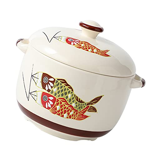 HEMOTON Keramik-Suppentopf, japanischer runder Kochtopf mit Deckel, Kochtopf, Ton, Suppentopf, Eintopfpfanne für Haushalt, Küche, 450 ml von HEMOTON