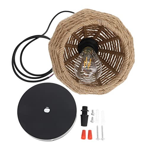HEMOTON Seil Lampenschirm Hängend Vintage Gewebter Lampenschirm Aus Rattan Warmes Licht Für Wohnzimmer Dekorative Pendelleuchte Mit Glühbirne Retro Hängeleuchte Für Esszimmer von HEMOTON
