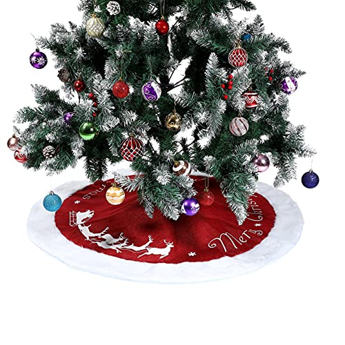 HEMOTON Plüsch Weihnachtsbaum Röcke Weihnachtsschmuck Weiß und Rot Weihnachten Baum Rock Urlaub Baum Ornamente Dekoration für Weihnachten (120cm) von HEMOTON