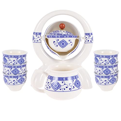 HEMOTON Porcelain Infuser Ceramic Kung Fu Tea Set: 1 Set Automatic Tea Kit Portable Porcelain Traditional Tea Cup Teapot Tea Maker Infuser for Home Office Blue White Kung Fu Ceramic von HEMOTON