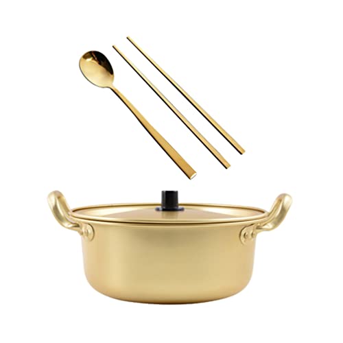 HEMOTON Ramen- Topf Koreanischer Ramen- Kochtopf mit Deckel Löffel Und Essstäbchen Koreanischer Ramen- Nudeltopf aus Aluminium Nudeltopf Schnellerhitzung für Küchenkochgeschirr 18Cm Golden von HEMOTON