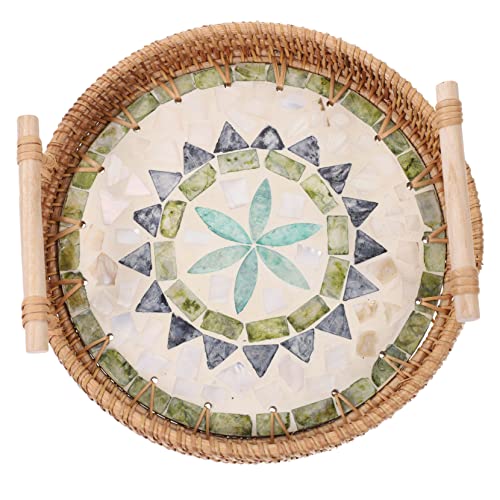 HEMOTON Rattan-tablett Rattankorb Mit Griff Serviertablett-Korb Weidenkorb Tablett Frühstückstablett Rattan-lebensmittelkorb Gemüsefach Rattan-gemüseschale Rattanbrot Platte Keramik Essen von HEMOTON