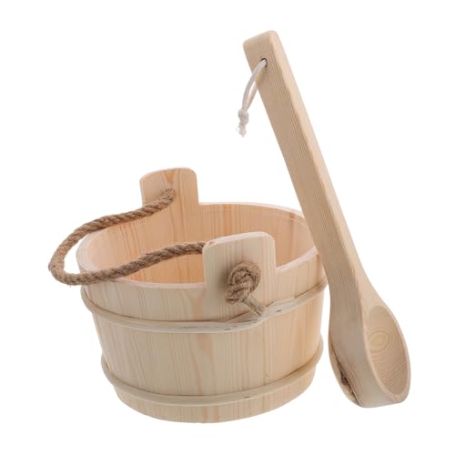 HEMOTON Saunazubehör Eimer mit Kelle Multifunktionaler Sauna Holzeimer für Wassergießen und Duschen Natürliches Sicher Langlebig Komfortables Saunaerlebnis für Damen und Herren von HEMOTON