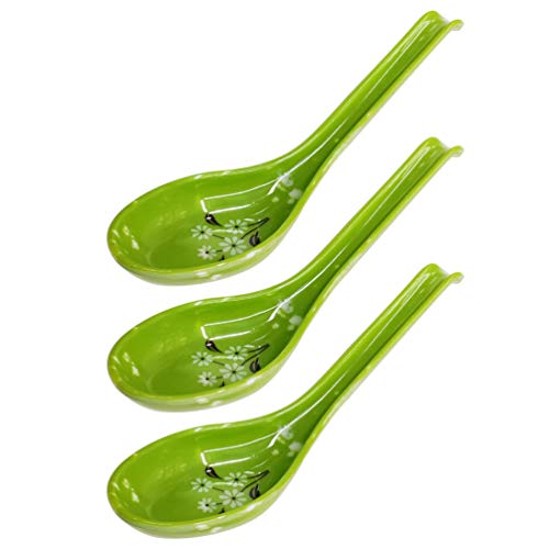 HEMOTON Set von 3 Suppenlöffel Asiatische Chinesische Wonton Löffel Japanische Soba Reis Löffel Pho Löffel Ramen Nudel Suppe Löffel Grün von HEMOTON