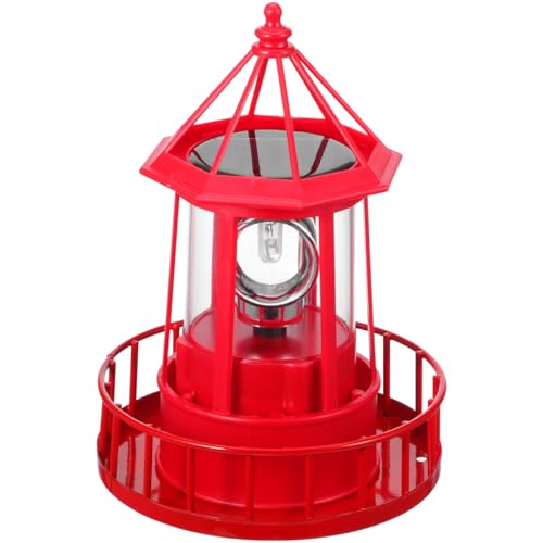 HEMOTON Solarleuchten LED Rotierendes Leuchtturm Solar Licht Laterne Dekoleuchte Solarlampen Gartenlampen Solar LED Lampe Säulenlampe für Terrasse Landschaft Außen Beleuchtung Gartendeko Rot von HEMOTON