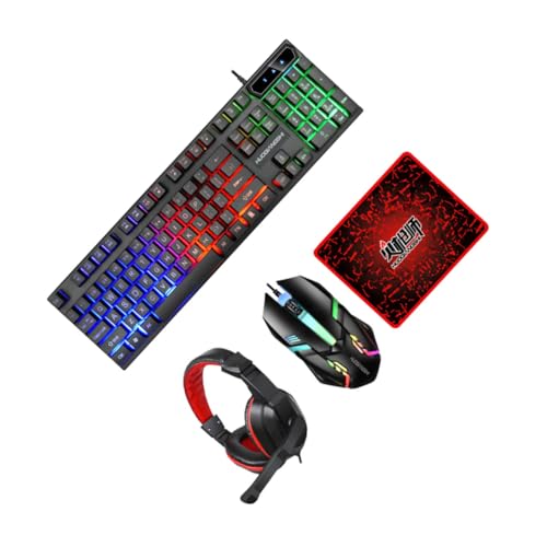 HEMOTON Tastatur Und Maus Mit Kabel Pc-Gaming-Tastatur Und Maus Inklusive Mauspad Und Led-hintergrundbeleuchtung Für Laptop Und Computer von HEMOTON
