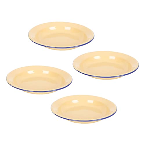 HEMOTON Ofenblech Essensteller Teller Blauer Rand Emaille 4Pcs Emaille- Teller Retro- Emailware- Abendessen Dessertplatte Salat Nudelschalen Die Plattenschalen Servieren 16 cm Nachtisch von HEMOTON