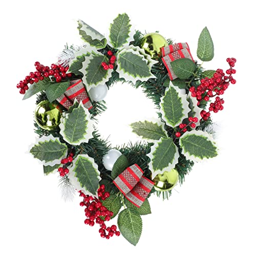 HEMOTON Weihnachtskranz Türkranz Wandkranz mit LED Rote Beeren Tannenzapfen stechpalmen Kranz Weihnachtsgirlande Christmas Garland Schleife Deko Kranz für Haustür Kamin Fenster Neujahr von HEMOTON