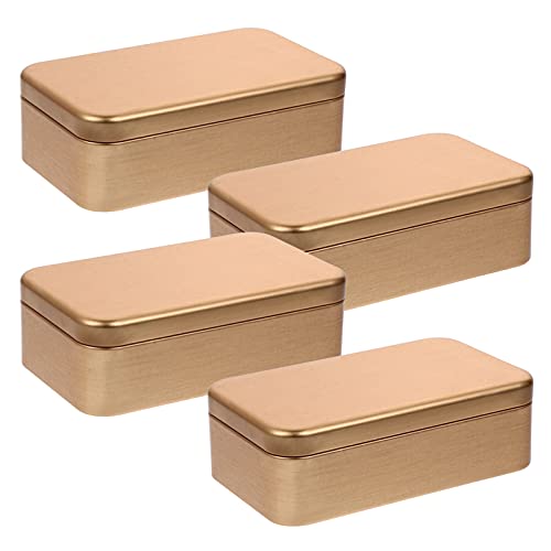 HEMOTON Weißblech Leeren Dosen 4pcs Leere Metalldose Rechteckige Scharnierdosen Behälter Basic Notwendigkeiten Home Storage Organizer Mini Box Set Golden Kleine Blechdosen von HEMOTON