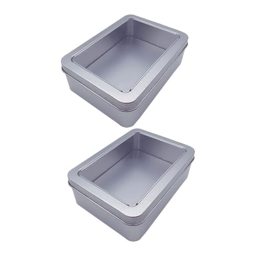2 Stück Kleine Metalldosen mit Deckel, Aufbewahrungsbox Metall Rechteckige Blechdosen, Metallbox Behälter, Silber Organizer Blechdose ohne Scharniere für Bonbons Geschenke, 12,5x9x4,8cm von HEMOTON
