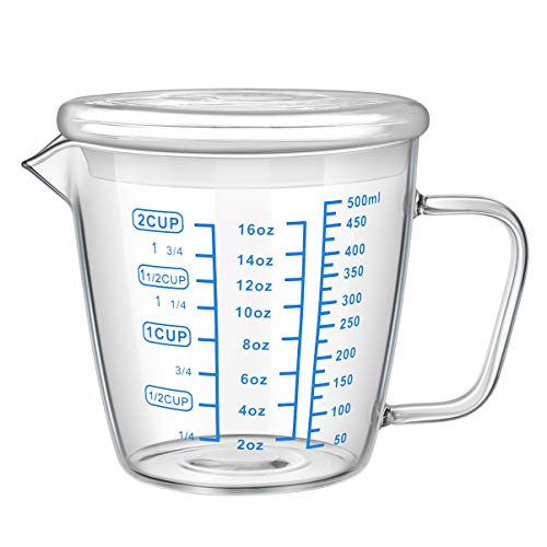 Hemoton Messbecher 500Ml Hitzebeständig mit Deckel Waage Tasse Glas Wasser Tasse Tasse Mikrowelle Sicher von HEMOTON
