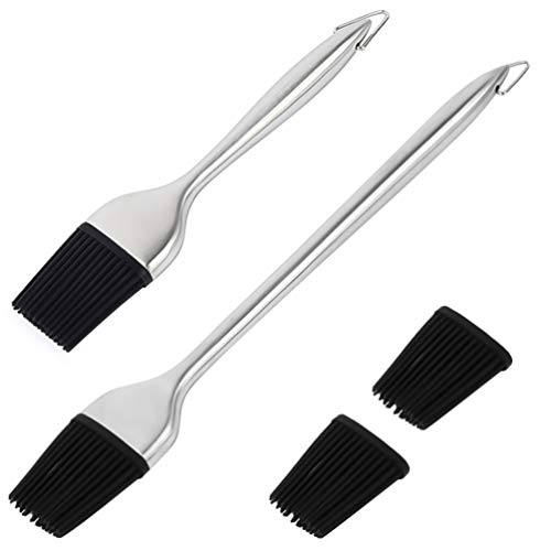 Hemoton Silikon Pinsel Backpinsel Grillpinsel mit Langer Edelstahl Griff für küche BBQ Barbecue Öl Soße Butter Marinaden Desserts Kuchen Fleisch 2 Stück von HEMOTON