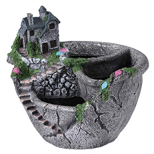 HEMOTON Sukkulenten Topf Harz Blumentopf Orchideen Übertopf Hängenden Garten Design mit Haus Deko Kaktus Pflanztopf für Balkon Wohnzimmer Tischdeko Miniatur Ornament Dekoration von HEMOTON