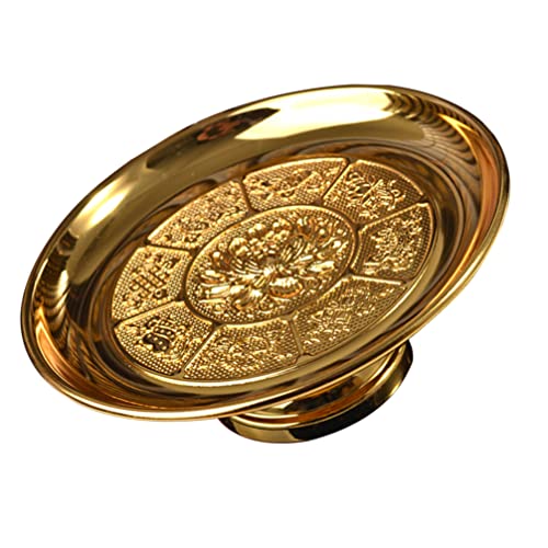 Obstteller Keramik Snackteller mit Fuß Snack Tablett Desserttablett Keramik Platte Chinesische Stil Serviertablett für Altar Ritualen Tempel Tischdeko Buddhistisches Feng Shui Zubehör Gold 15cm von HEMOTON