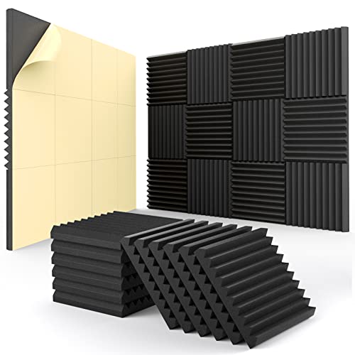 Akustikpaneele, selbstklebend, 2,5 x 30,5 x 30,5 cm, schalldichter Schaumstoff, hohe Dichte, schalldichte Wandpaneele für Heimstudio, 12 Stück Akustikpaneele, selbstklebend, 2,5 x 30,5 x 30,5 cm, schalldichter Schaumstoff, hohe Dichte, schalldichte Wandpaneele für Heimstudio, 12 Stück von HEMRLY
