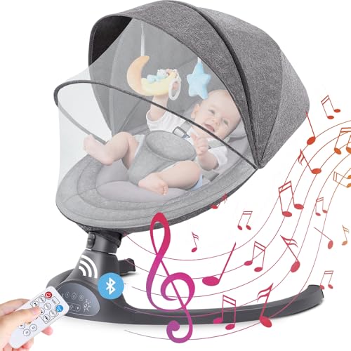 HEMUYT Babywippe Elektrisch, Elektrische Babyschaukel mit 5 Schaukelgeschwindigkeiten und 3 Stufen Timer, Babywippe mit Bluetooth und Fernbedienung, 5 Punkt Sicherheitsgurt, 10 Musik, 0-6 Monate HEMUYT Babywippe Elektrisch, Elektrische Babyschaukel mit 5 Schaukelgeschwindigkeiten und 3 Stufen Timer, Babywippe mit Bluetooth und Fernbedienung, 5 Punkt Sicherheitsgurt, 10 Musik, 0-6 Monate von HEMUYT
