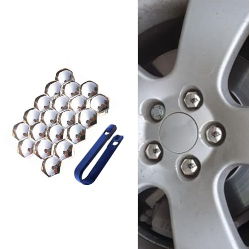 HENAC 20 stück Auto Radschraubenkappen füR Peugeot 206 207 207CC 301 307 308 308CC 308SW, Radmuttern Staubschutz Kappen ZubehöR Radbolzen Schutz Cover Diebstahlschutz,A/Sliver-17mm von HENAC