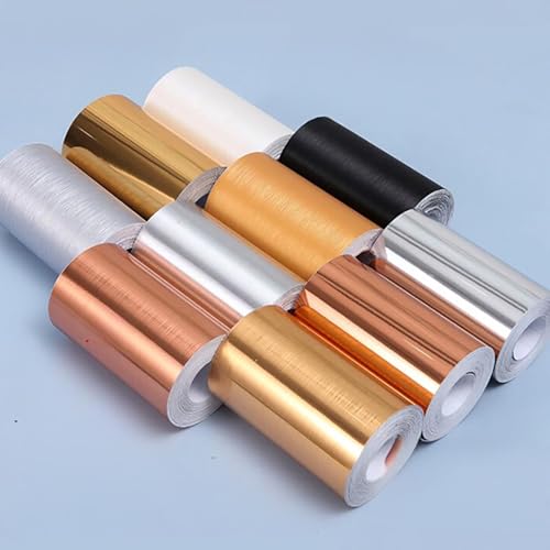 HENANCXF Dekoratives Klebeband mit Goldfolien-Linien, 10M Spiegelband für Grafik Kunst, Metallisiertes Klebeband für Wand, Boden, Fliesen, Geschenkverpackung(Size:10cm,Color:Zugesperrter Weiß) von HENANCXF