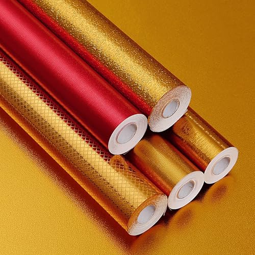HENANCXF Edelstahl Aufkleber 10M (32.8 Fuß), Selbstklebend Abzieh- und Klebeband, Wasserdichtes Kontaktpapier, DIY Deko Regal Einlage Abdeckfolie(Size:45cm,Color:Gold - strukturiert) von HENANCXF