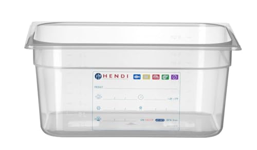 HENDI 880166 Gastronormbehälter, Temperaturbeständig von -40° bis 80°C, Geruchs- und geschmackneutral, ohne Deckel, 9,5L, Polypropylen, GN 1/2, 325x265x(H)150mm, Transparent von HENDI
