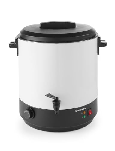 HENDI 240601 Heissgetränkespender, Glühweinkocher, Glühwein, Einstellbar bis 110°C, Aufheizdauer ± 75 min, 28L, 230V, 2500W, 447x441x(H)485mm, Edelstahl, Polypropylen, Weiß von HENDI