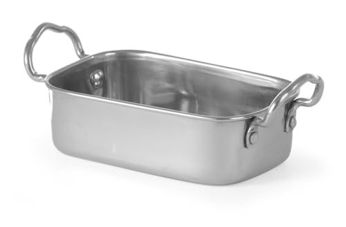 HENDI Mini-Bräter mit Griffen, zum Servieren von Snacks und Speisen wie Salaten, Servierplatte, Tischpräsentation, Tablett, Snack-Pfanne, 196x94x(H)70mm, Edelstahl von HENDI