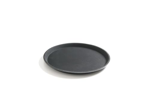 HENDI Serviertablett, Tablett, Temperaturbeständig von -10° bis 100°C, Gastro Tablett, Polyester glasfaserverstärkt, rund, Antirutschbeschichtung, Schock- und bruchfest, ø350mm, Schwarz von HENDI