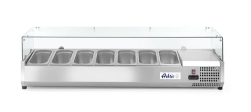 HENDI Aufsatzkühlvitrine, 4 höhenverstellbaren Füßen, Temperatur von -2 bis 8°C, Digitales Bedienfeld, elektronisches Thermostat, 7x GN 1/3, 230V, 180W, 1605x395x(H)430mm, Edelstahl von HENDI