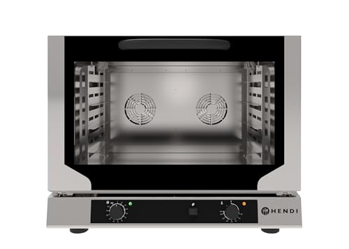 HENDI Heißluftofen mit Beschwadung, Compact, für 4x 600x400mm Bleche, mit 2 Lüfter, Temperaturbereich: von 100° bis 260°C, Heißluft- mit Dampf-Backofen, 230V/6400W, 783x755x(H)634mm, Edelstahl von HENDI