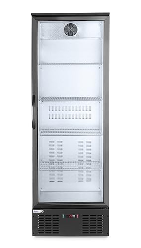 HENDI Getränkekühlschrank, Eintürig, mit 4 verstellbaren Regalböden, Temperaturbereich: 0° bis 10°C, automatische Abtauung, LED Innenbeleuchtung, 300L, 230V/195W, 600x530x(H) 1820mm, Aluminium, Glas von HENDI
