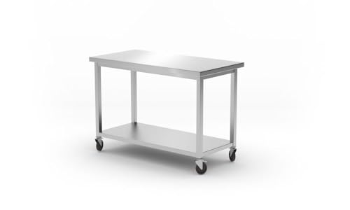 HENDI Bewegliche Tische mit Ablage, geschraubt, Arbeitstisch, Küchentisch, Edelstahltisch, Tisch, Zur Selbstmontage, für Restaurant, Bar, Küche, 1200x600x(H)850mm, Edelstahl von HENDI