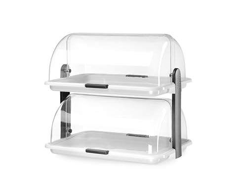 HENDI Buffet-Vitrine, doppelt, Doppeldecker, Rolltop-Präsenter, Käse- und Brotkasten, Transparente Rollabdeckung oben, 380x260x(H)355mm, PP von HENDI